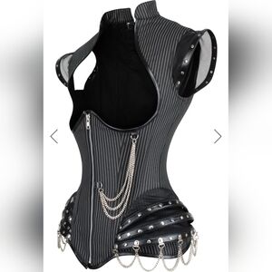 Chic Black Pinstripe Bodysuit with Chains. Brand New....Original Price $307